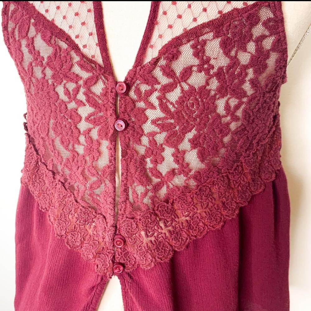American Eagle Outfitters Burgundy Lace Flowy Top - Picture 5 of 6
